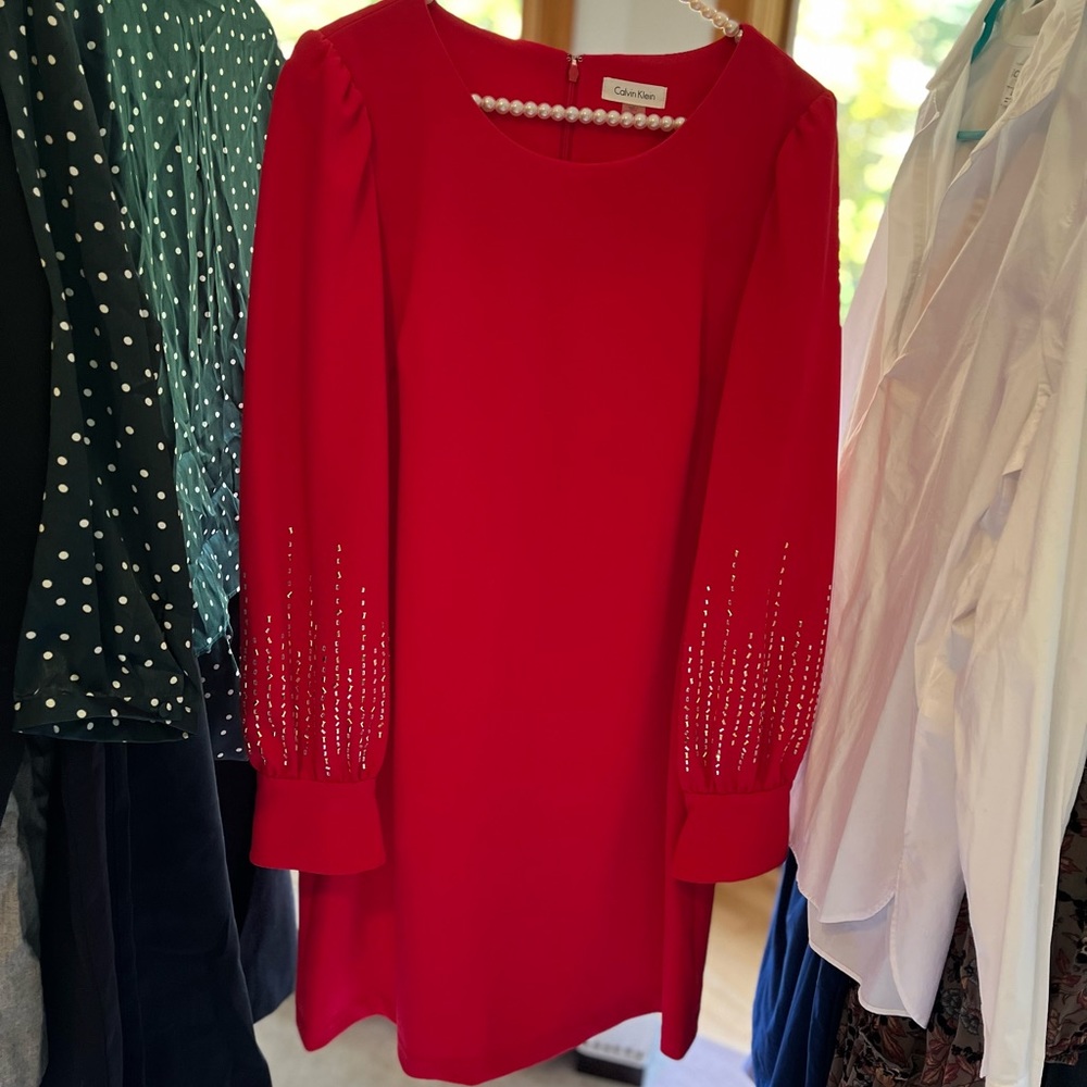 Calvin Klein Red Embellished Dress
